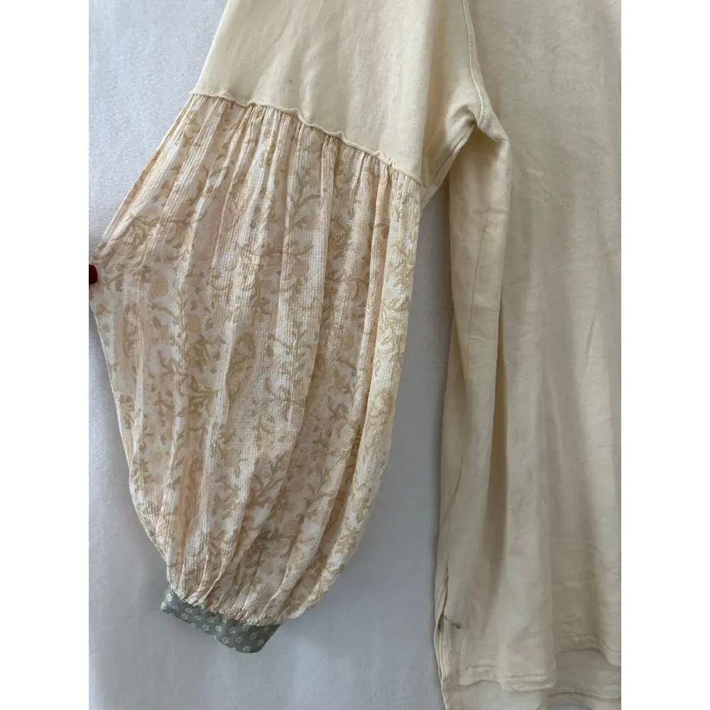 We the Free People Jade Ivory Top L Balloon Long Sleeve Hi Low Hem